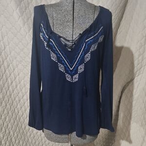 Sanctuary Lacu Up Boho Embroidered Top
